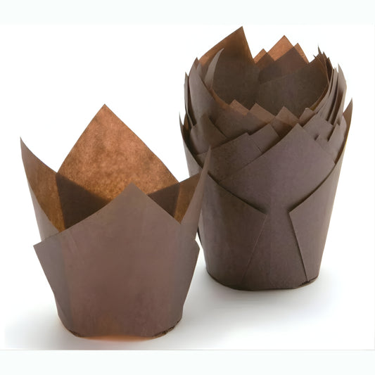 Bens Large Brown Tulip Cup Paper Baking Molds – 200 Count – 3.54¨ (90mm)