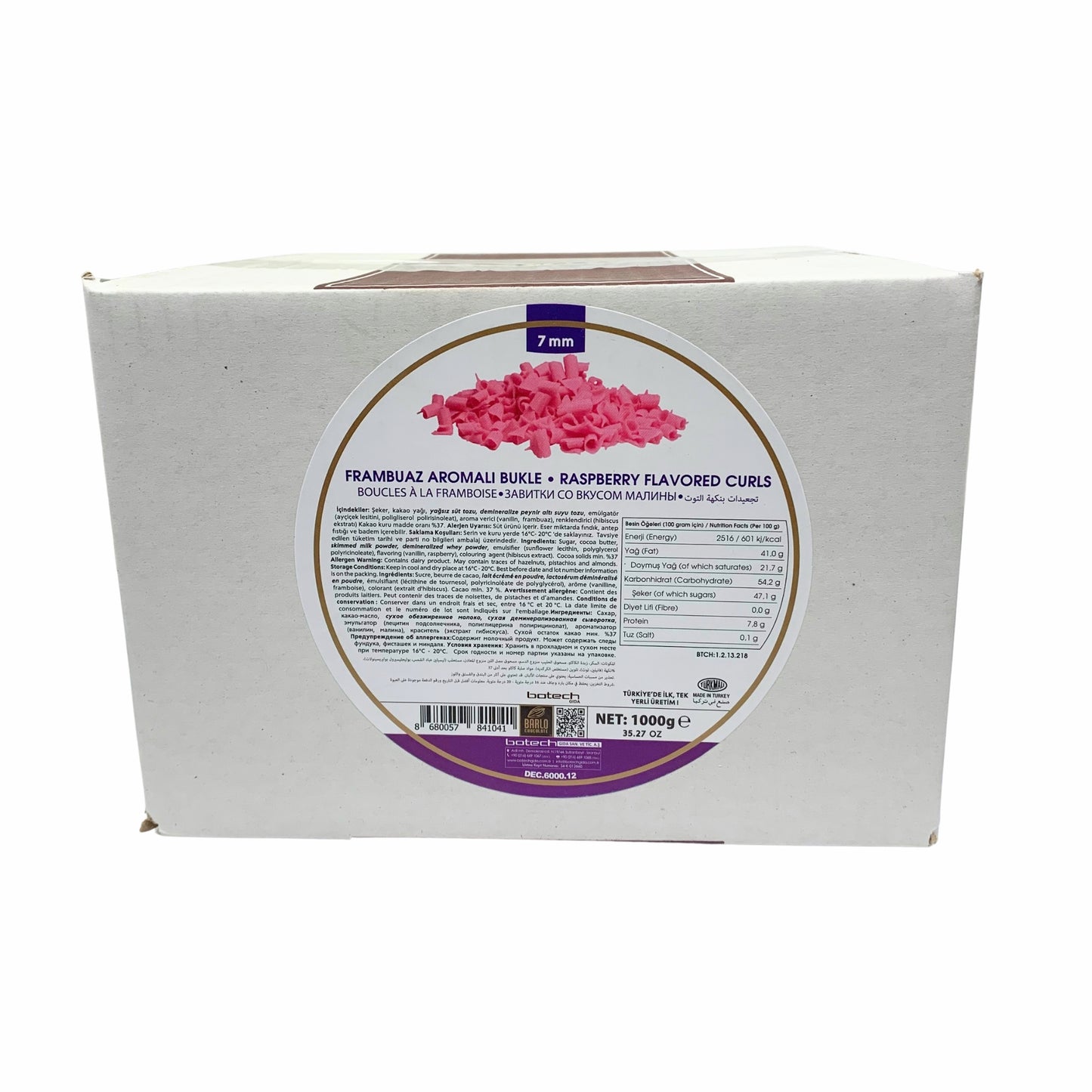 Premium Raspberry Chocolate Curls (7mm) for cakes, pastries & desserts — Minimum 37% Cocoa Solids — 2.2 lb.