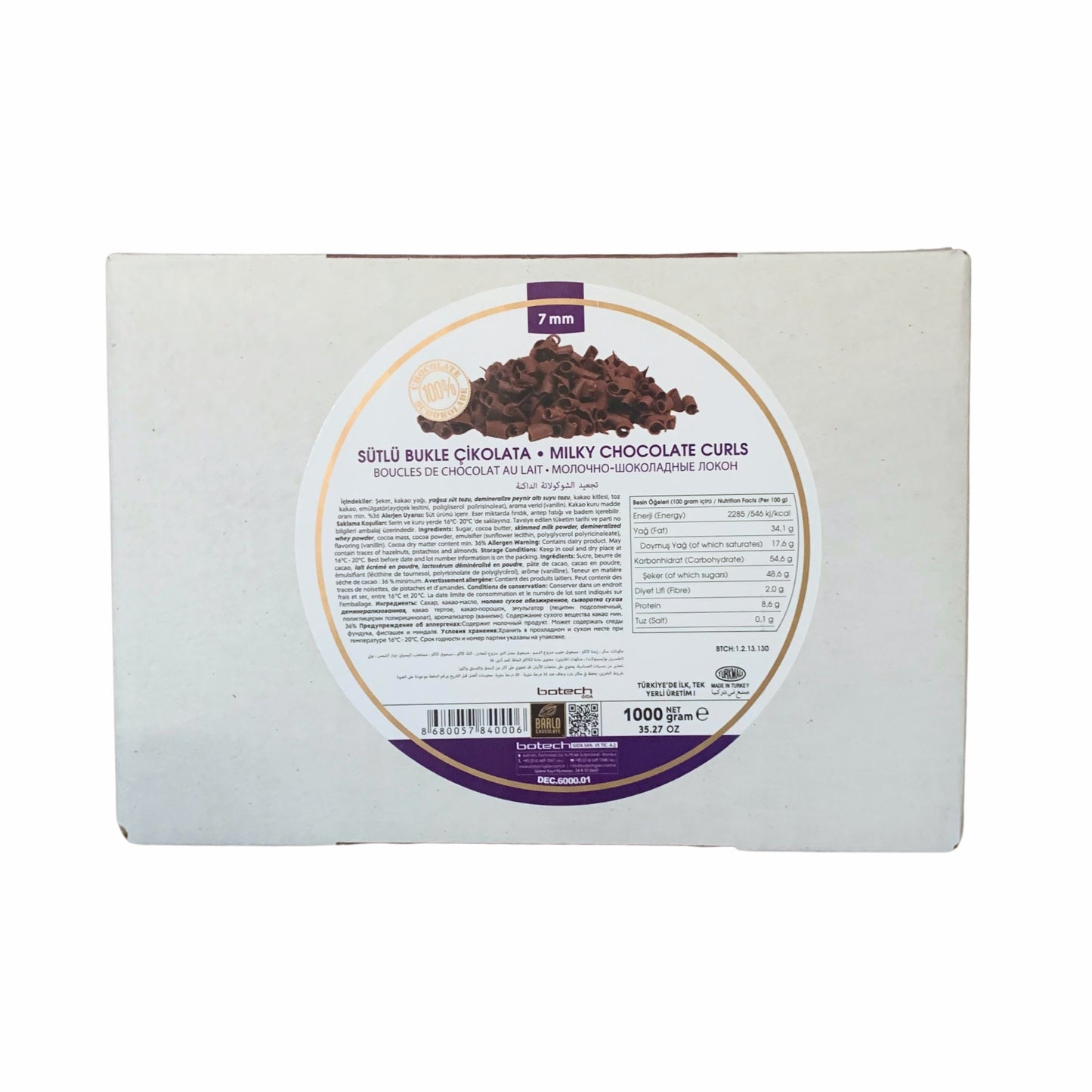 Premium Milk Chocolate Curls (7mm) for cakes, pastries & desserts — Minimum 36% Cocoa Solids — 2.2 lb.