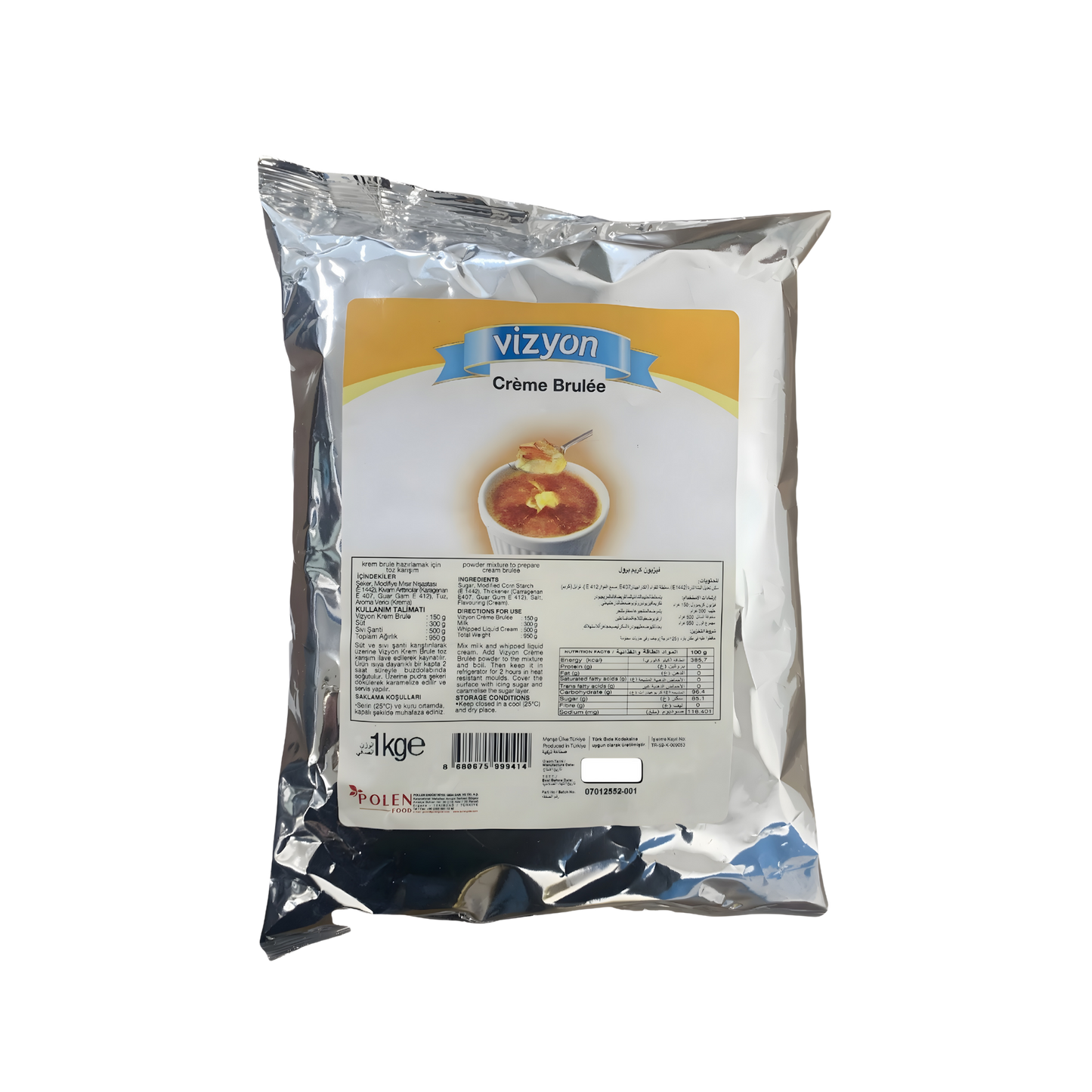 Vizyon Crème Brûlée Powder Mix – Professional French Dessert Base 11 lbs (2.2lbx5 Sachets)