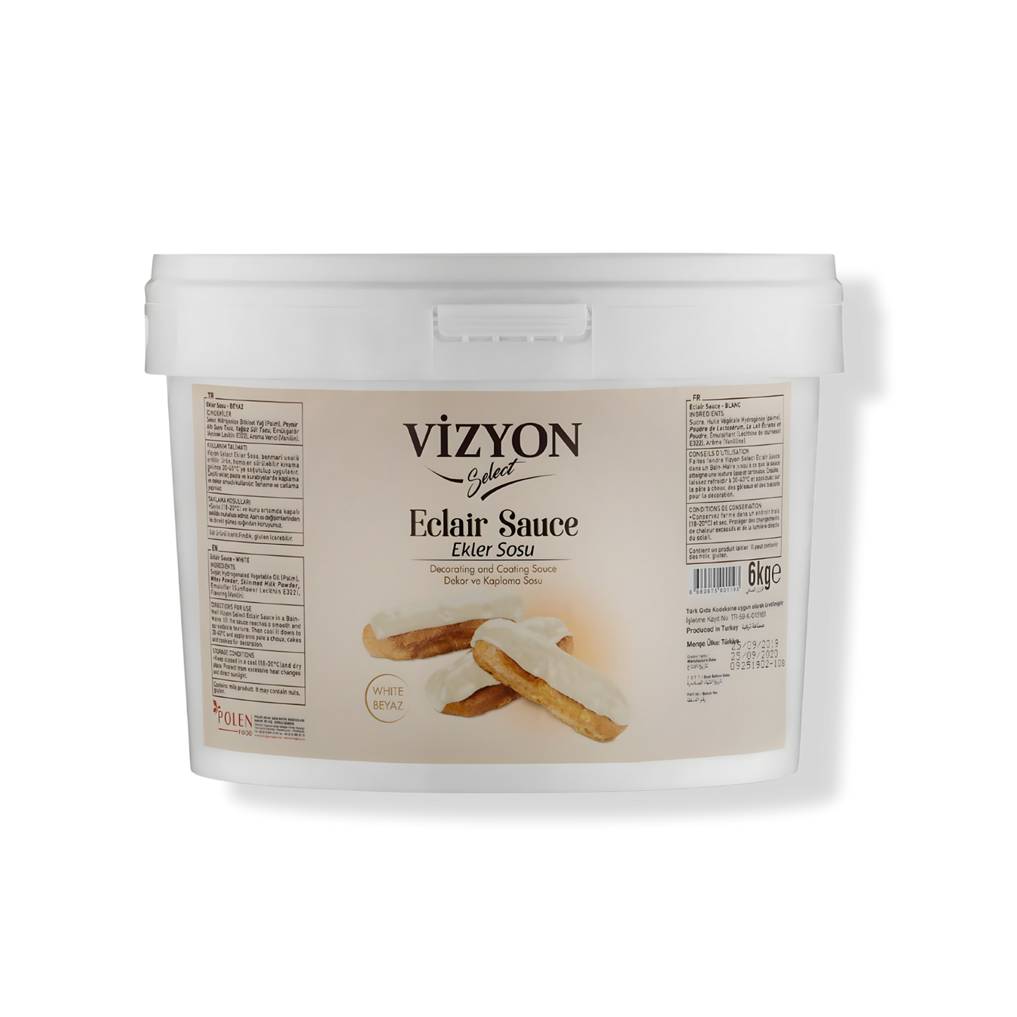 Vizyon Select White Eclair Coating Sauce (13.23 lbs / 6 kg) - Professional No-Temper Finish