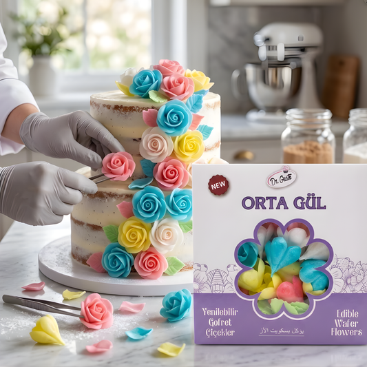 Dr. Gusto Edible Wafer Roses – Medium Size, 50 Roses & 100 Jumbo Leaves
