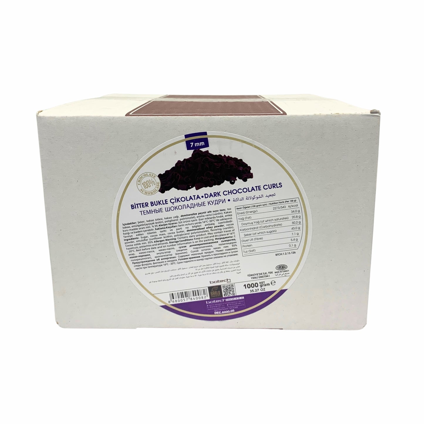 Premium Dark Chocolate Curls (7mm) for cakes, pastries & desserts — Minimum 55% Cocoa Solids —  2.2 lb.