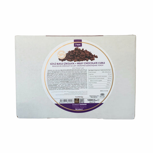 Premium Milk Chocolate Curls (7mm) for cakes, pastries & desserts — Minimum 36% Cocoa Solids —  2.2 lb.