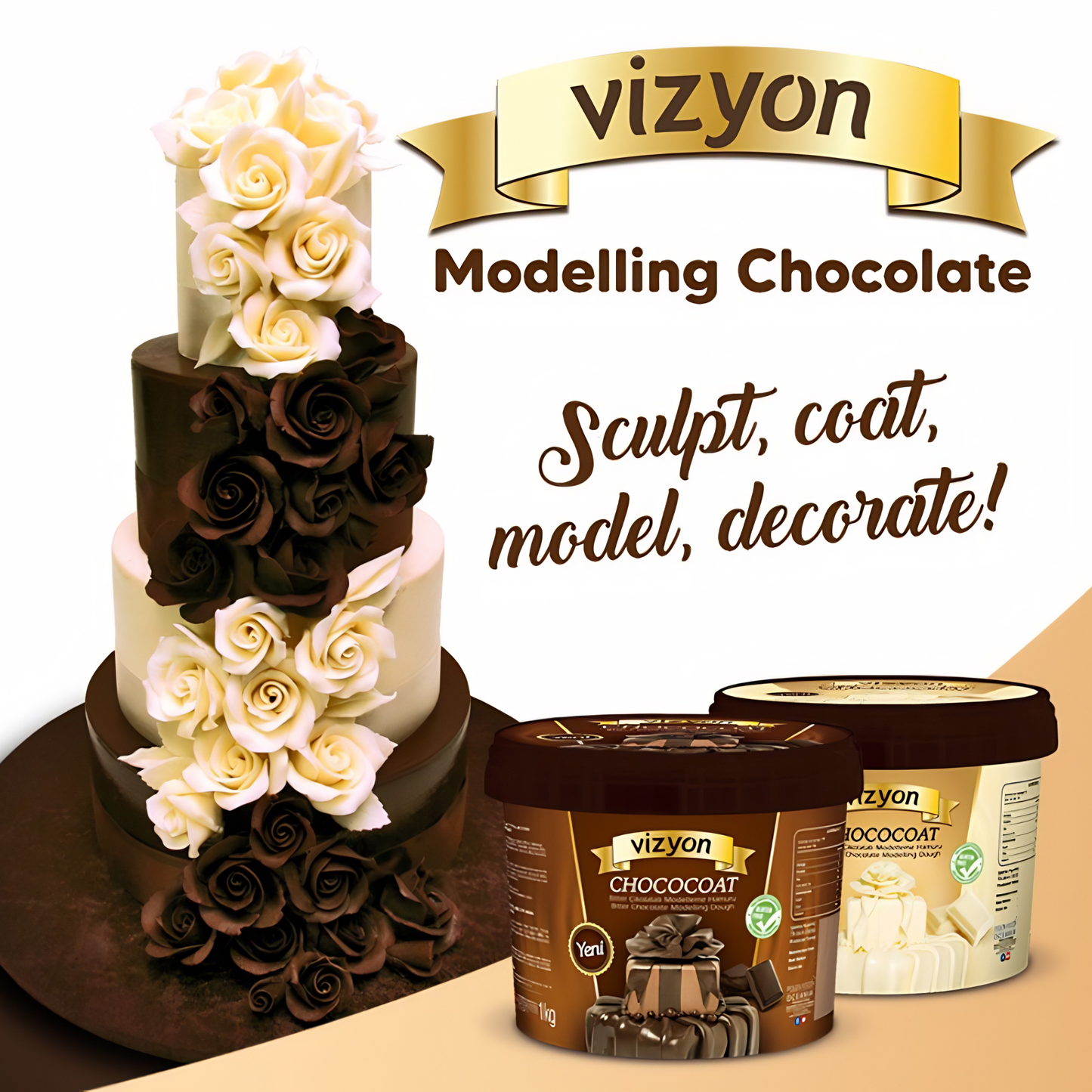Vizyon Chococoat White Chocolate Modelling Dough – Vegan Cake Decorating Paste, 2.2 lb