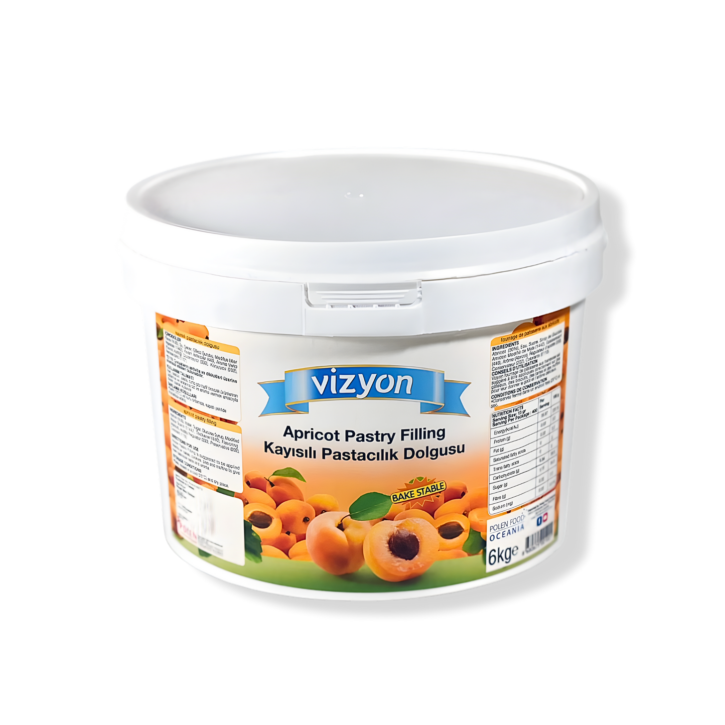 Vizyon Bake-Stable Apricot Pastry Filling (13.23 lbs / 6 kg) - Ready-to-Use