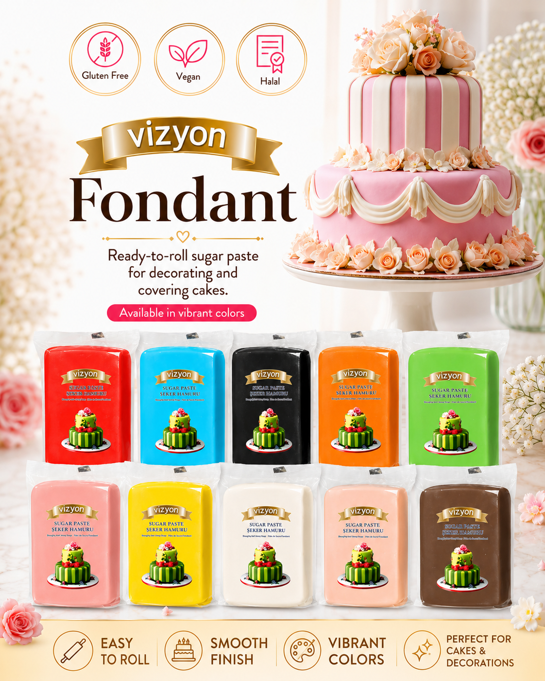 Vizyon Orange Fondant 2.2 lbs – Professional Cake Covering & Decorating Fondant