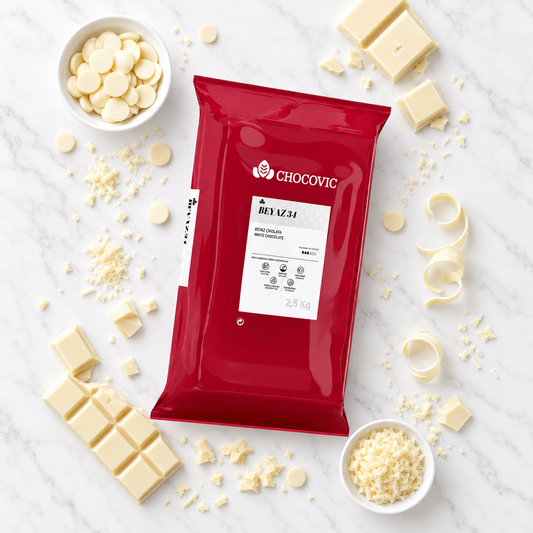 Chocovic Beyaz C34 White Chocolate Blocks – 22 lb (4 × 5.5 lb)