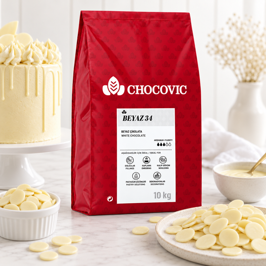 Chocovic Beyaz 34 White Chocolate Coins – 22 lb