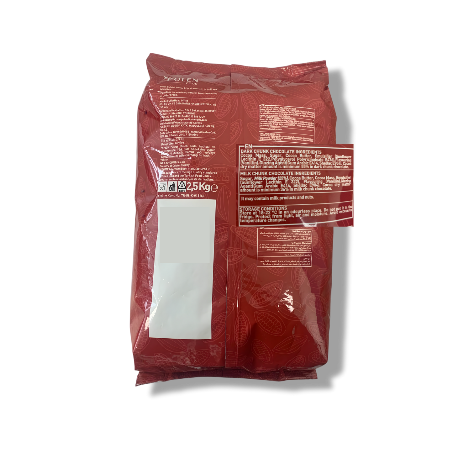 Vizyon Dark Chunk Chocolate (4-7 mm) 5.5 lbs - Premium Baking Chocolate