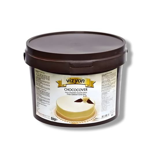 Vizyon Chococover Ivory Chocolate Ganache Sauce (13.23 lbs / 6 kg) - Dual-Purpose Coating & Filling Base