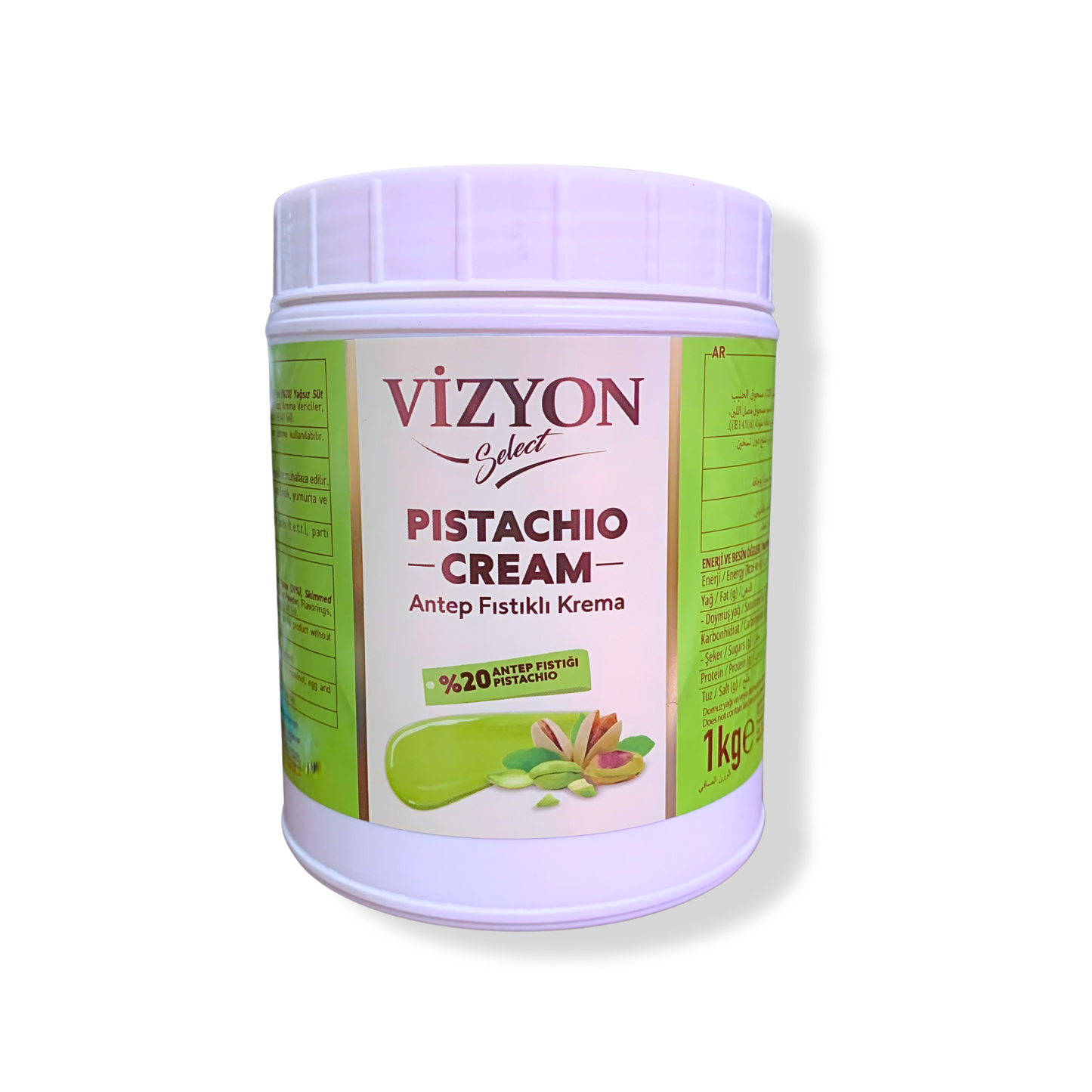 Vizyon Select Pistachio Cream (2.2 lbs / 1 kg) - 20% Real Pistachio Spread & Filling