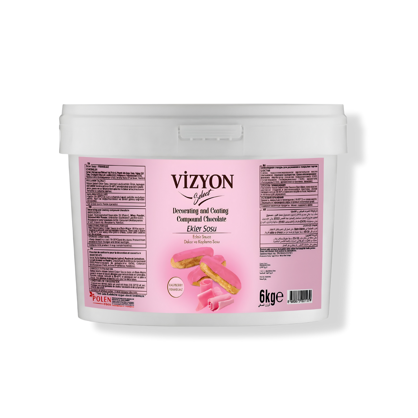 Vizyon Select Raspberry Eclair Coating Sauce (13.23 lbs / 6 kg) -Professional No-Temper Finish