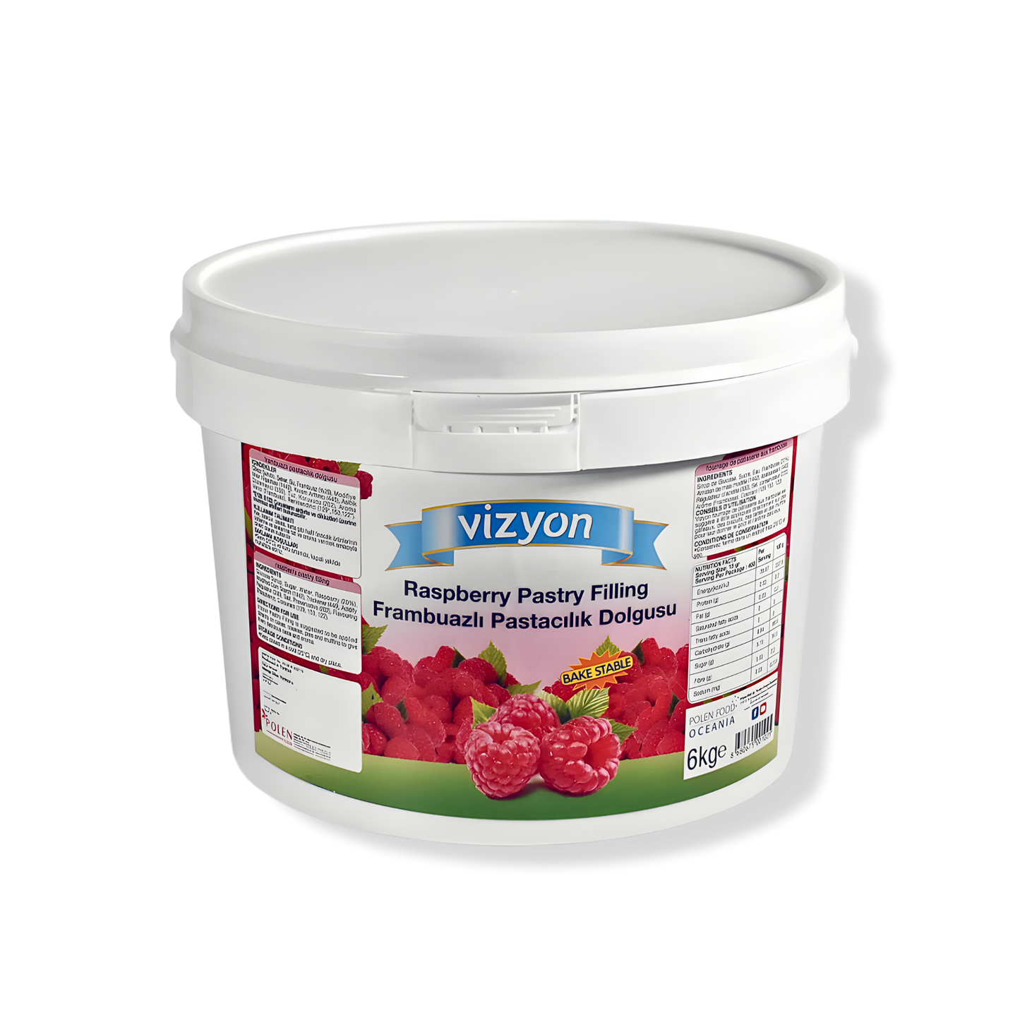 Vizyon Bake-Stable Raspberry Pastry Filling (13.23 lbs / 6 kg) - Ready-to-Use