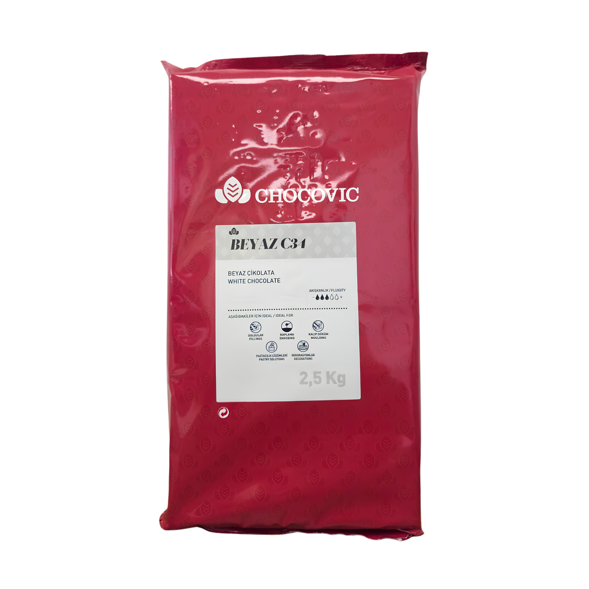 Chocovic Beyaz C34 White Chocolate Blocks – 22 lb (4 × 5.5 lb)
