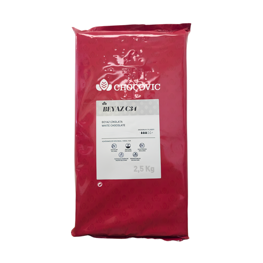 Chocovic Beyaz C34 White Chocolate Blocks – 22 lb (4 × 5.5 lb)