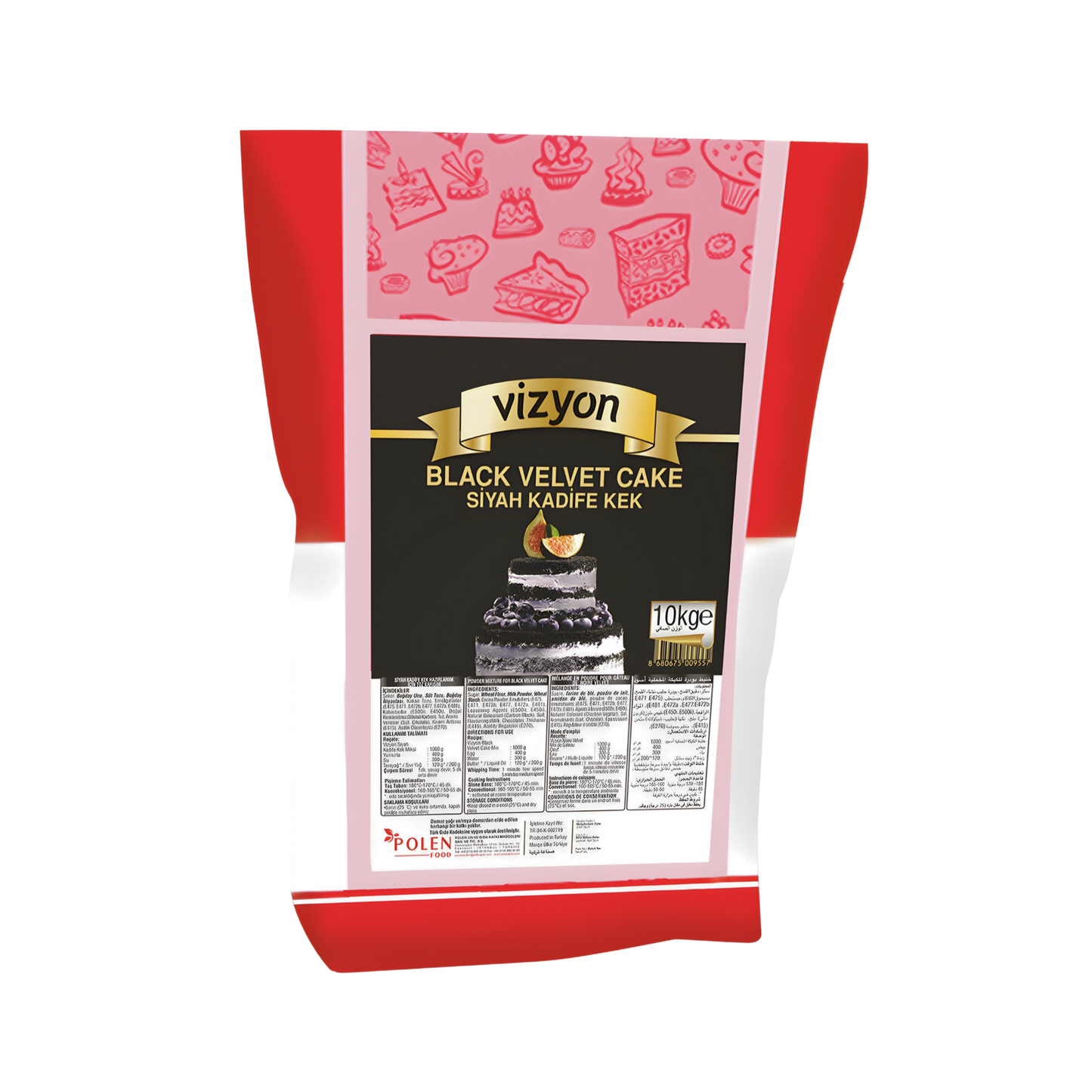 Vizyon Black Velvet Cake Mix 22lbs-10 kg – Professional Dark Cake Mix for Elegant & Moist Black Velvet Cakes