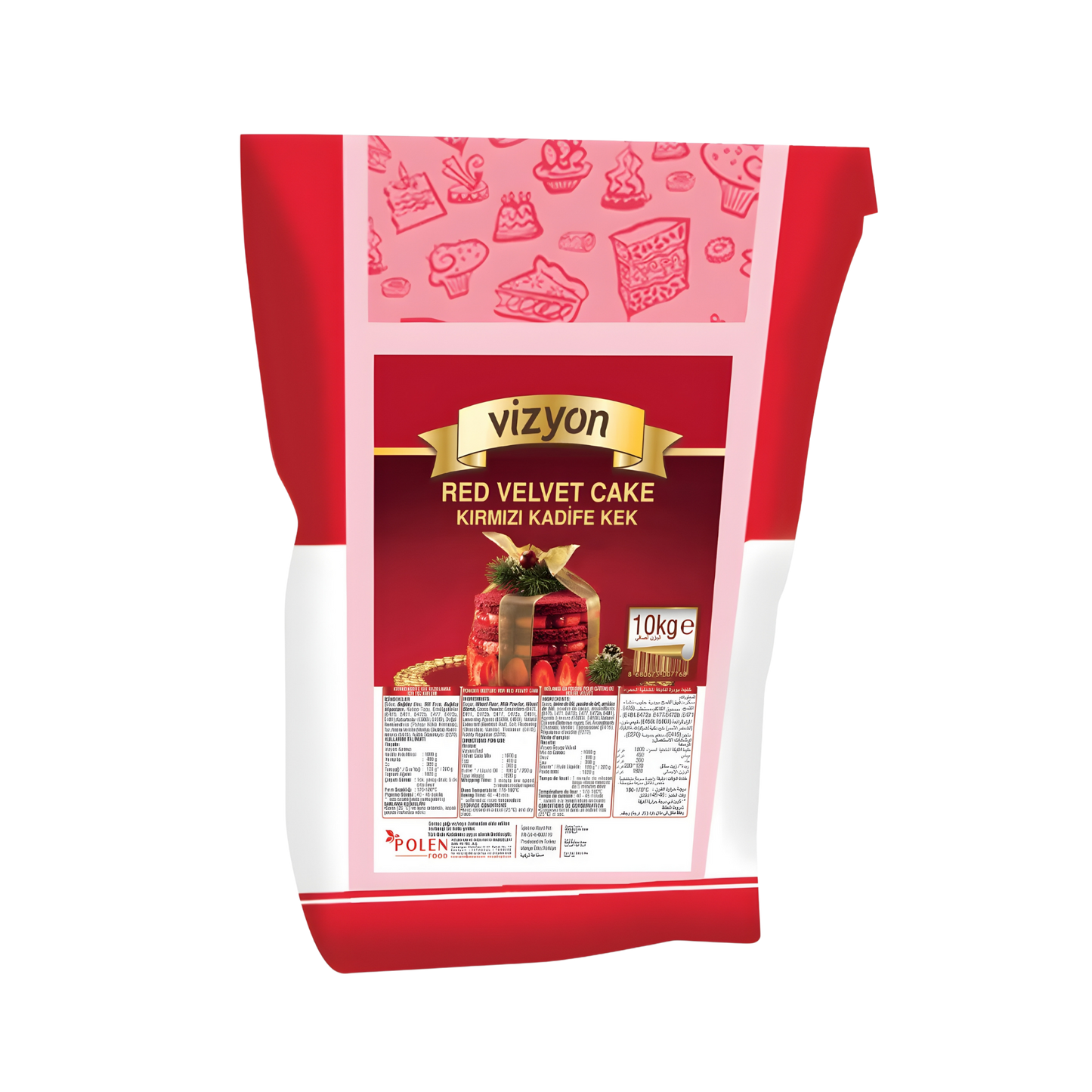 Vizyon Red Velvet Cake Mix 22lbs-10 kg – Professional Bakery Cake Mix for Moist & Rich Red Velvet Cakes