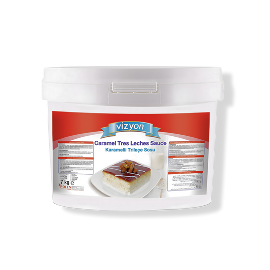 Vizyon Tres Leches Caramel Sauce – 15.4 lb (7 kg) — Glossy Caramel Finish for Cakes & Desserts