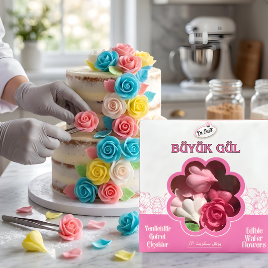 Dr. Gusto Edible Wafer Roses – Large Size, 25 Roses & 75 Jumbo Leaves
