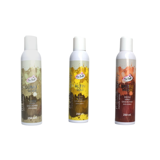Dr. Gusto Metallic Spray Food Coloring Set (3 Pack of 8.45 fl oz) - Gold - Silver - Bronze